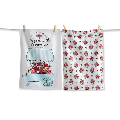Tag Flower Cart Kitchen Towel Set - Everyday Dishtowels, Machine Wash & Dry, 26" x 18" - Multi-Color Kitchen Textiles
