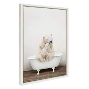 18" x 24" Sylvie Mother Baby Polar Bear Tub Framed Canvas by Amy Peterson White - Kate & Laurel All Things Decor