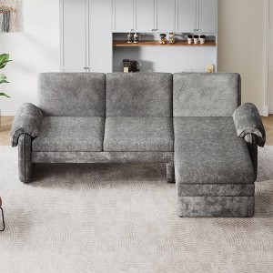 94.1" Convertible Futon Sofa Bed L-Shaped Sectional Chaise with Reversible Chaise, Reclining Back Chenille Fabric-- Frevyn - 1 of 4