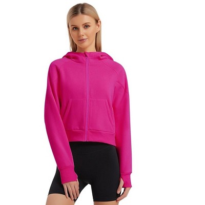 Women's Pullover Hoodie with Thumb Holes Long Sleeve Solid Zipper Tops for Women With Pocket