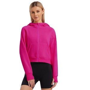 Women's Pullover Hoodie with Thumb Holes Long Sleeve Solid Zipper Tops for Women With Pocket - 1 of 4