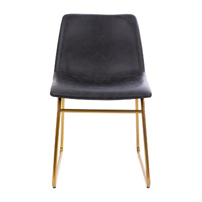 Elegant Dark Gray LeatherSoft 18" Dining Chair with Gold Metal Base, Set of 2