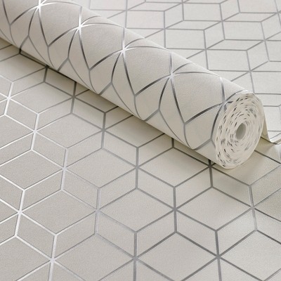 White and Silver Geometric Vinyl Wallpaper Roll
