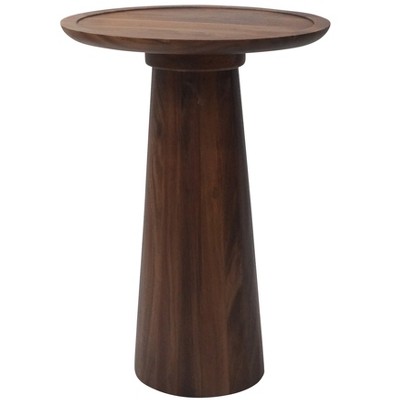 Acacia Wood Round Pedestal Side Table in Warm Brown Finish