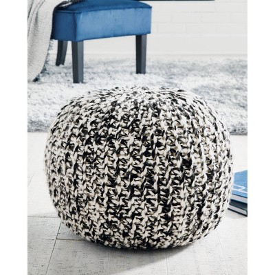 Latricia 17.5" Black and White Hand-Knitted Pouf