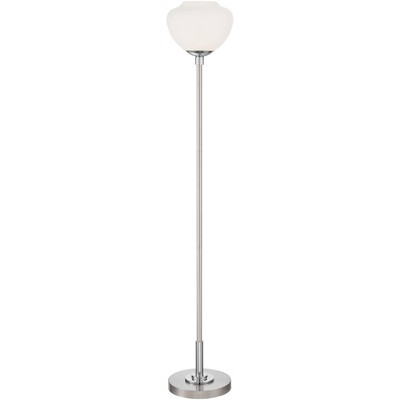Possini Euro Design Modern Torchiere Floor Lamp 71.5" Tall Brushed Nickel Chrome Metal White Marbleized Glass Shade Decor Living Room