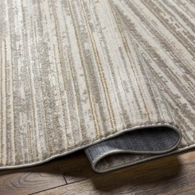 Cream and Hickory Striped Wool Blend Area Rug 8' x 10'