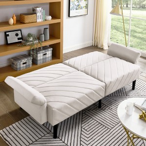 GDFStudio Susie Convertible Velvet Tufted Twin XL Sofa Bed with Adjustable Armrests Backrest - 1 of 4