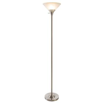 Hastings Home Torchiere Floor Lamp With Marbleized Glass Shade and LED Bulb - Brushed Silver