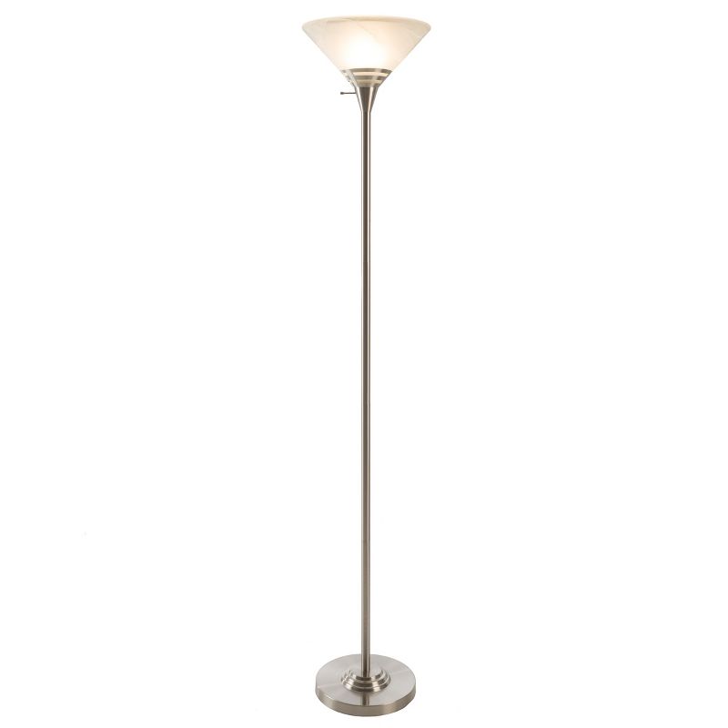 Hastings Home Torchiere Floor Lamp With Marbleized Glass Shade and LED Bulb - Brushed Silver, 1 of 7