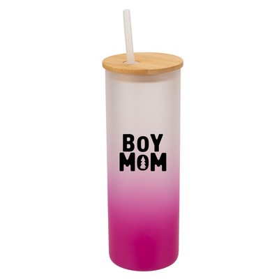 Elanze Designs Boy Mom Pine Tree Love Family Son Wrap-Around Design 25 Ounce Frosted Gradient Glass On-The-Go Coffee Travel Skinny Tumbler Mug Cup,