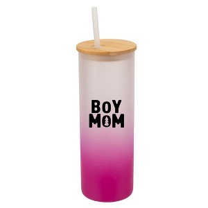 Elanze Designs Boy Mom Pine Tree Love Family Son Wrap-Around Design 25 Ounce Frosted Gradient Glass On-The-Go Coffee Travel Skinny Tumbler Mug Cup, - 1 of 1