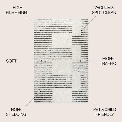 8' x 10' White and Black Stripe Shag Area Rug