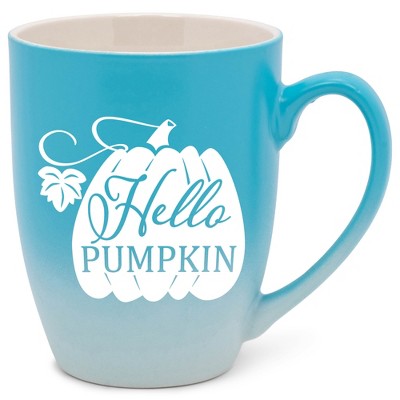 Elanze Designs Hello Pumpkin Two Toned Ombre Matte Teal and White 12 ounce Ceramic Stoneware Coffee Cup Mug