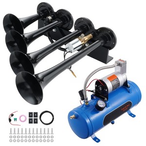 VEVOR Train Horns Kit, 4 Trumpet Air Horn Kit, 150dB Train Horns for Pickup Trucks, 12V 120 psi Air Compressor 1.6 Gal/6 L Tank with Gauge - 1 of 4