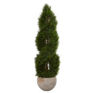Nearly Natural 4-ft Double Pond Cypress Spiral Artificial Tree in Sand Colored Planter UV Resistant (Indoor/Outdoor) - 1 of 2