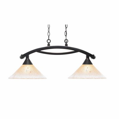 Toltec Lighting Bow 2 - Light Island Pendant Light in  Black Copper with 12" Amber Crystal Shade