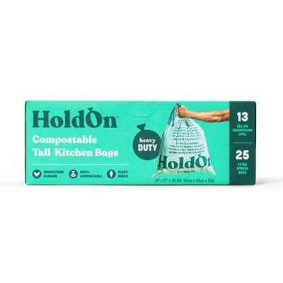  HoldOn 13-Gallon Trash Bags – Plant-based Tall Kitchen Trash  Bags with Drawstring Handles for Tall Trash Bins, Heavy-duty and  Compostable Large Trash Bags (40 bags) : Health & Household