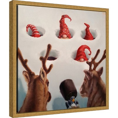 Gold Framed Whack-An-Elf Reindeer Canvas Print, 16" x 16"
