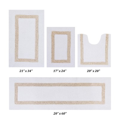 Hotel 4 PC Bath Rug 100% Premium Cotton Tufted Weave Two Tone Reversible Bathroom Rug, Super Soft Absorbent, Machine Washable Bath Mat