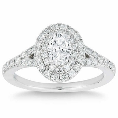 Pompeii3 1 Ct Lab Created Oval Diamond Halo Engagement Ring 14k White Gold