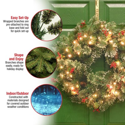 Festive Wintry Pine 24" Pre-Lit Artificial Christmas Wreath with Faux Snow