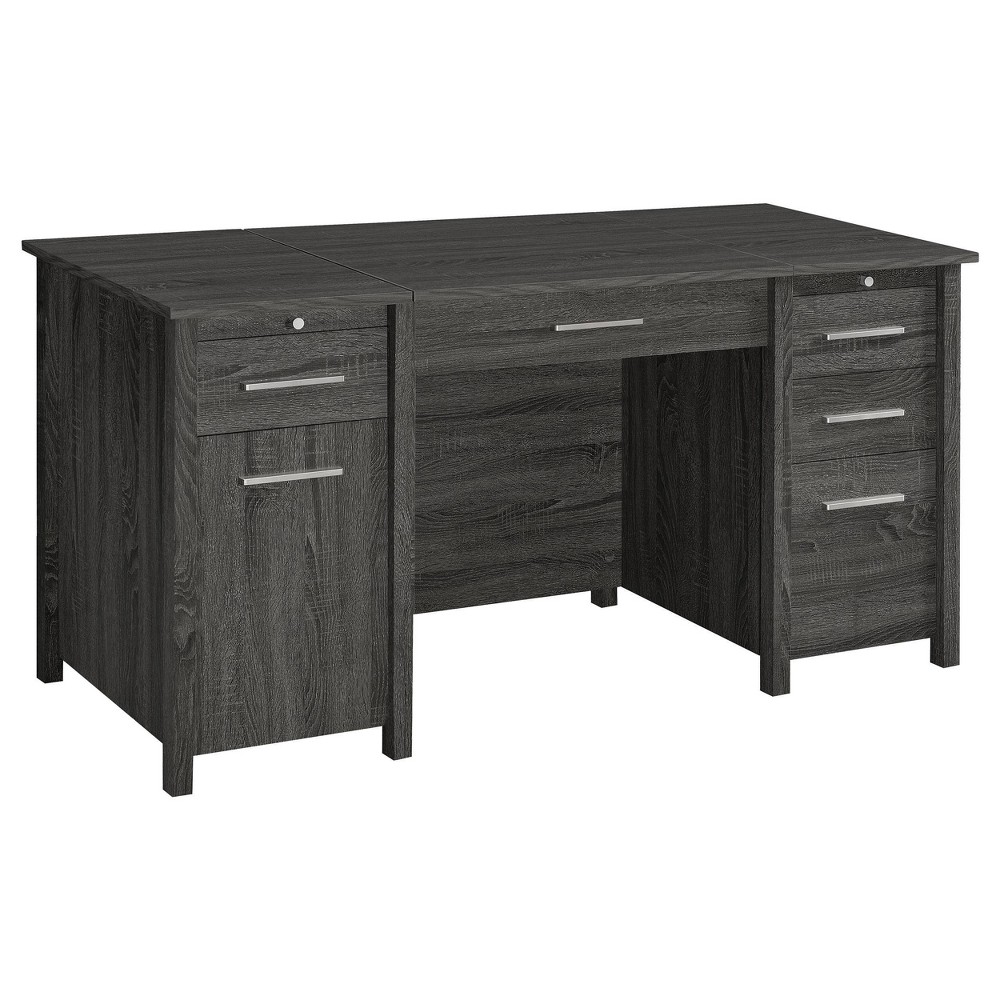 Photos - Office Desk Dylan 4 Drawer Standing  with Cabinet Weathered Gray - Coaster: