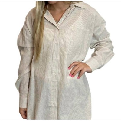 Women's Oversized Mini Stripe Button Down Shirt - Easel