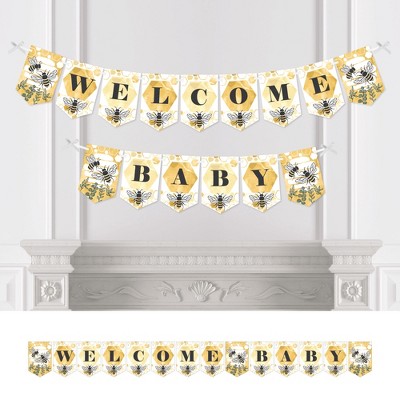 Big Dot of Happiness Little Bumblebee - Bee Baby Shower Bunting Banner - Party Decorations - Welcome Baby