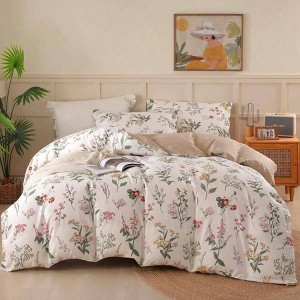 Queen Size 100 Cotton Floral Duvet Cover Set, 3 - PC, Breathable with Zipper Corner Ties - 1 of 4