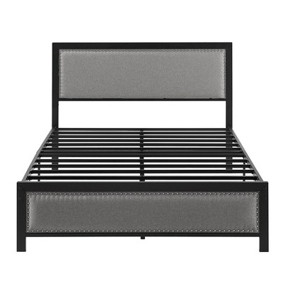 VECELO Upholstered Linen Bed Frame with Headboard and Footboard, Heavy-Duty Platform, Strong Metal Slats, No Box Spring Required, Easy Assembly