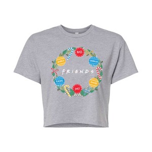 Women's Friends Wreath Cropped Graphic T-Shirt - Heather Grey - Large - 1 of 4
