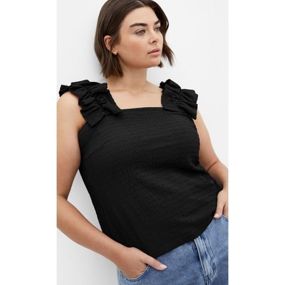 Women's Plus Size Aria Frill Top - black | CITY CHIC