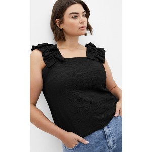 Women's Plus Size Aria Frill Top - black | CITY CHIC - 1 of 4