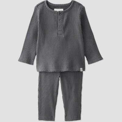 Image of Little Planet by Carter’s Organic Baby 2pc Ribbed Top and Bottom Set - Slate Gray 6M