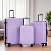 Vynxaria 3-Piece Lavender Purple ABS Lightweight Luggage Set 20/24/28" with Two Hooks Spinner Wheels TSA Lock - 2 of 4
