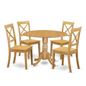 HomeStock 5-Piece Natural Oak Finish Solid Wood Top Dining Table with 4 Chairs - 1 of 4