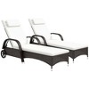 Resenkos 2 Reclining Chaise Lounge Chairs, Rolling Outdoor Chairs With Cushion, Pillow, Headrest, Armrests, And Wheels, Brown, Cream White - 2 of 4