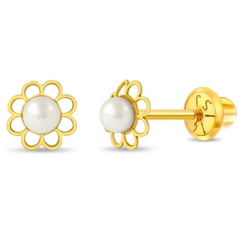 14K REAL Solid 2024 Gold Freshwater Pearl Stud Earrings, Screw-back Baby