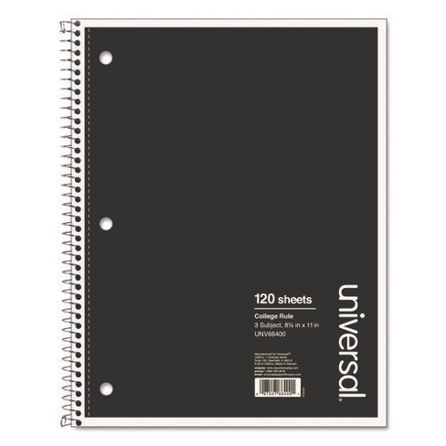 Universal Wirebound Notebook, 3-Subject, Medium/College Rule, Black Cover, (120) 11 x 8.5 Sheets - image 1 of 1