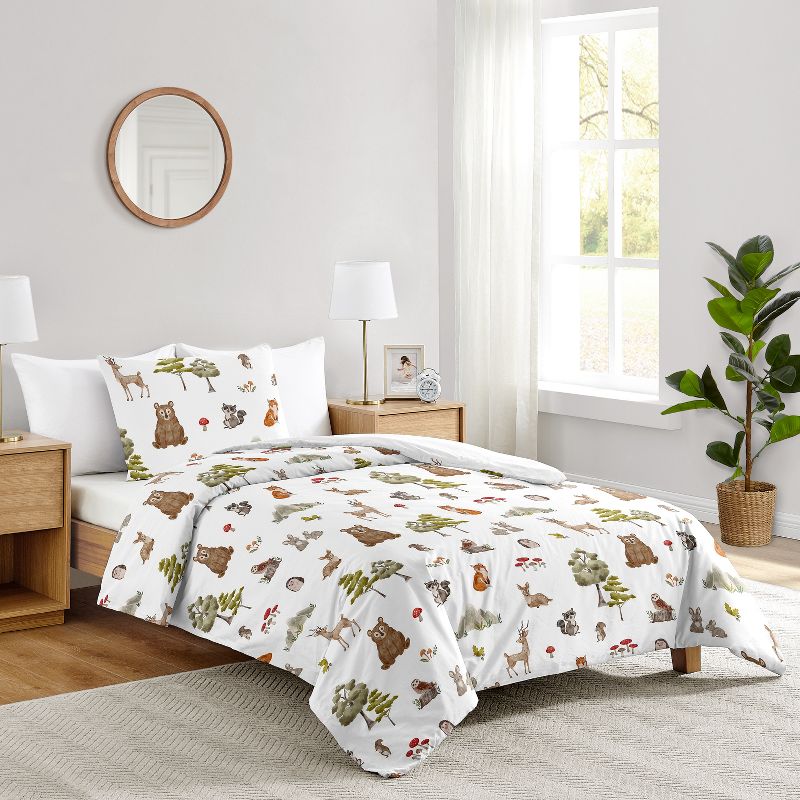 Sweet Jojo Designs Gender Neutral Unisex Twin Comforter Bedding Set Watercolor Woodland Forest Animals Green Brown White 4pc, 3 of 7
