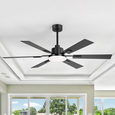 Airsurfer 60-In Matte Black Ceiling Fan with Light, Black & Walnut Blades, 6-Speed Remote, Color-Changing LED, Modern Chandelier Design