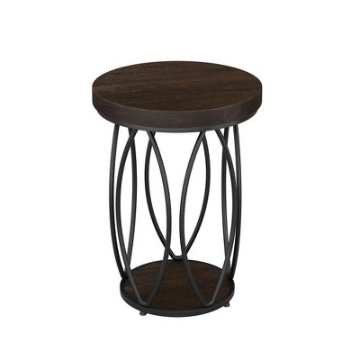 Resenkos Sofa Side End Table, End Table, Couch Table,Round End Table, Industrial Accent Side Table with Storage Shelf,Brown & Black