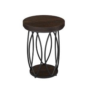 Resenkos Sofa Side End Table, End Table, Couch Table,Round End Table, Industrial Accent Side Table with Storage Shelf,Brown & Black - 1 of 3