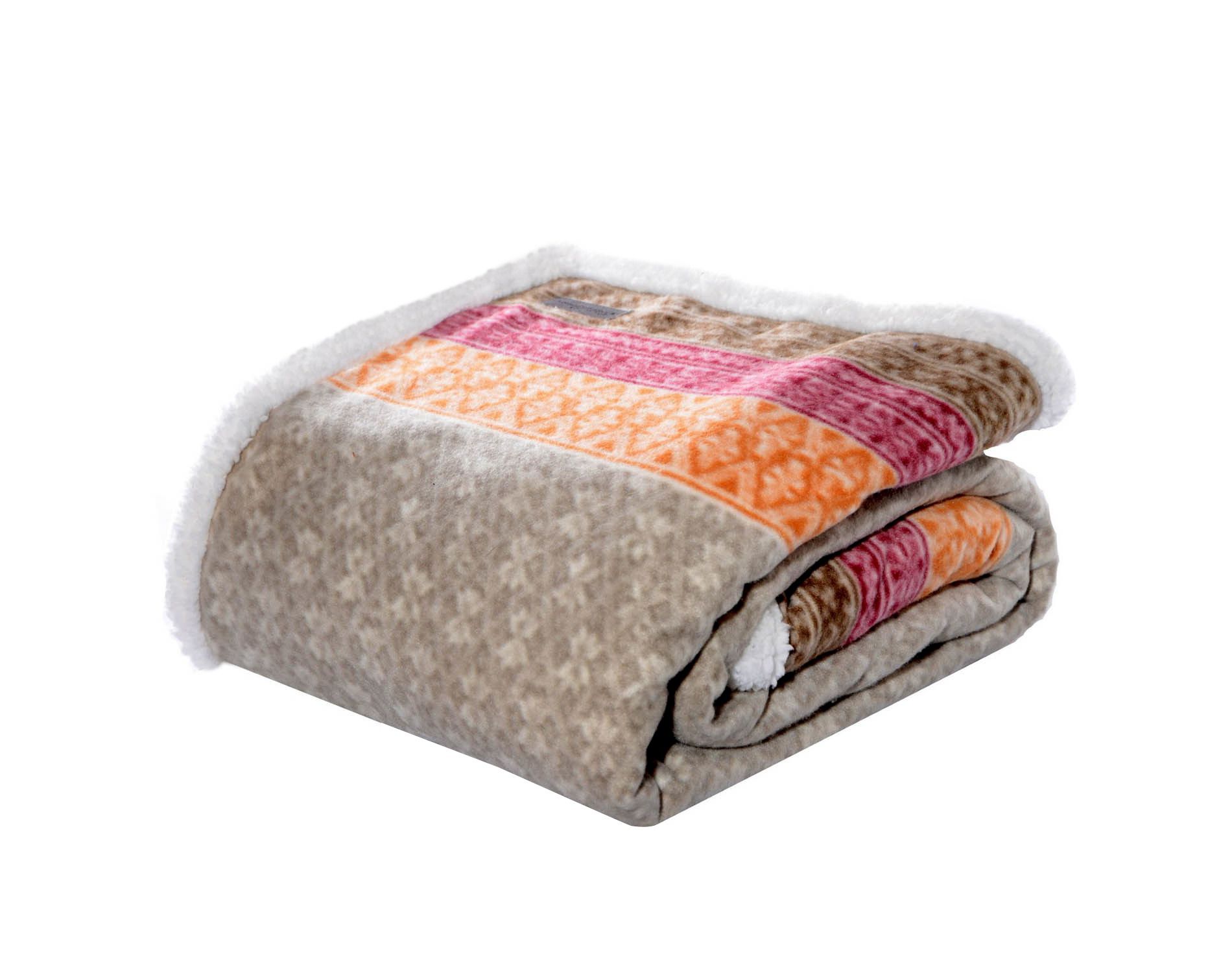 50"x70" Oversized Fair Isle Faux Shearling Reversible Throw Blanket Khaki - Eddie Bauer: Soft, Lightweight