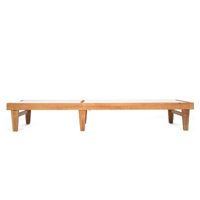 Summerland Teak Finish Acacia Wood Chaise Lounge with White Mesh