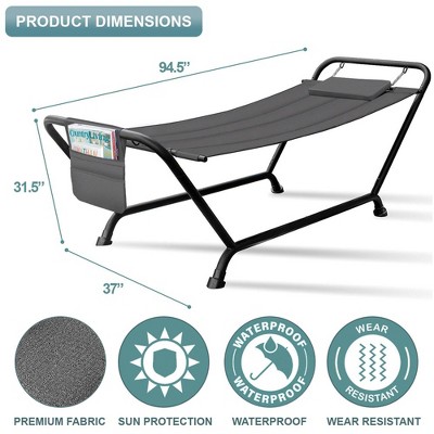 Gray Freestanding Hammock Bed with Pillow and Storage Pockets