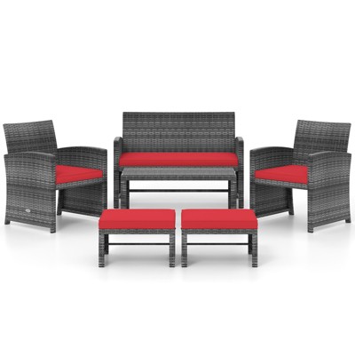Tangkula Set Of 6 Patio Furniture Outdoor Sectional Conversation PE Rattan Sofa Set