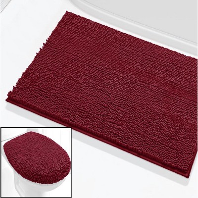Home Mart Goods 2 Piece Set Burgundy Soft Cozy Plush Chenille Bath Mat Bathroom Rug & Toilet Seat Cover
