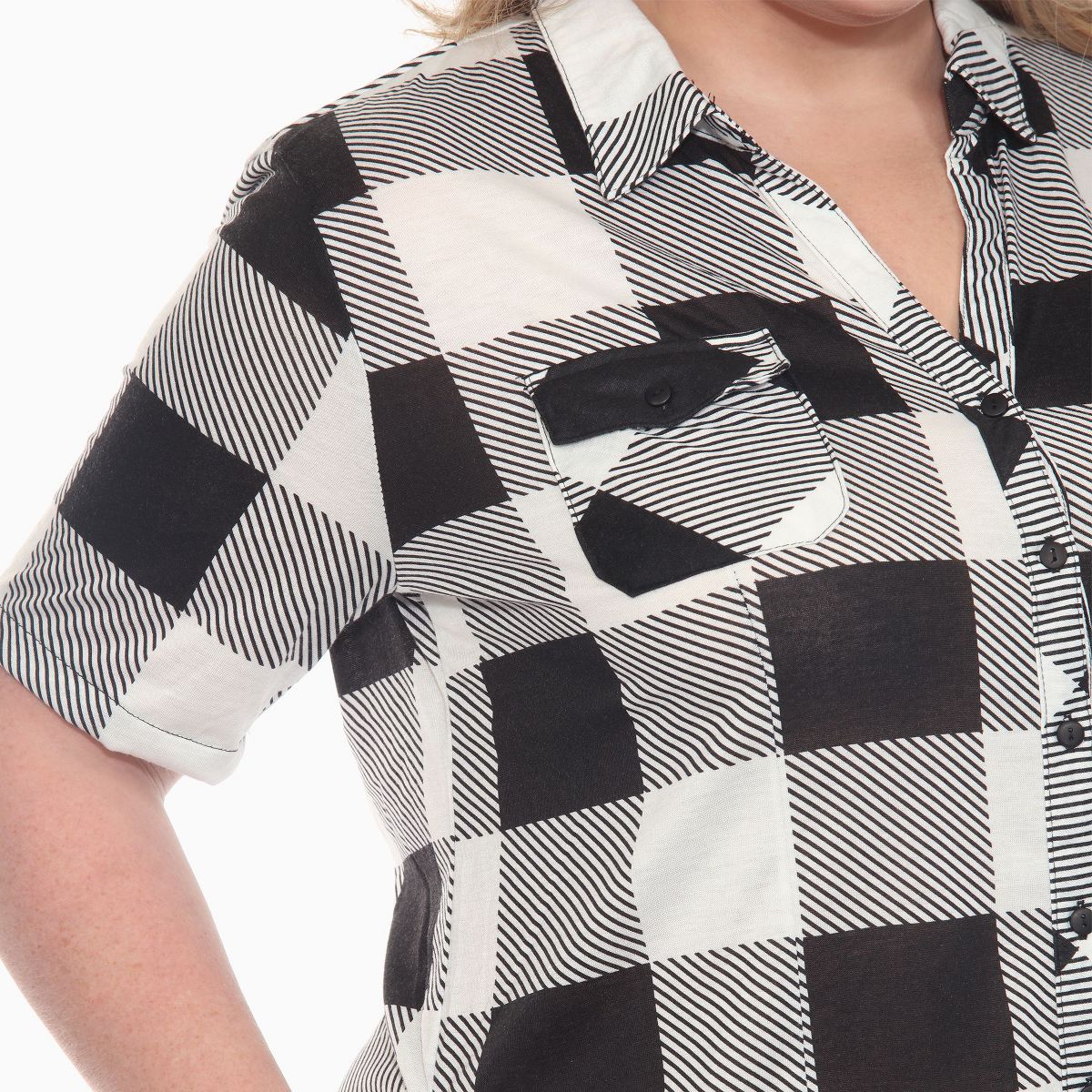 Plus Size Short Sleeve Plaid Button Down Shirt Dress -White Mark - thumbnail 4